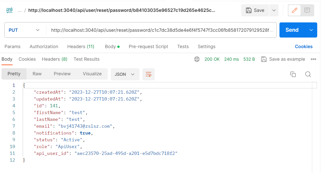 Reset Password Response