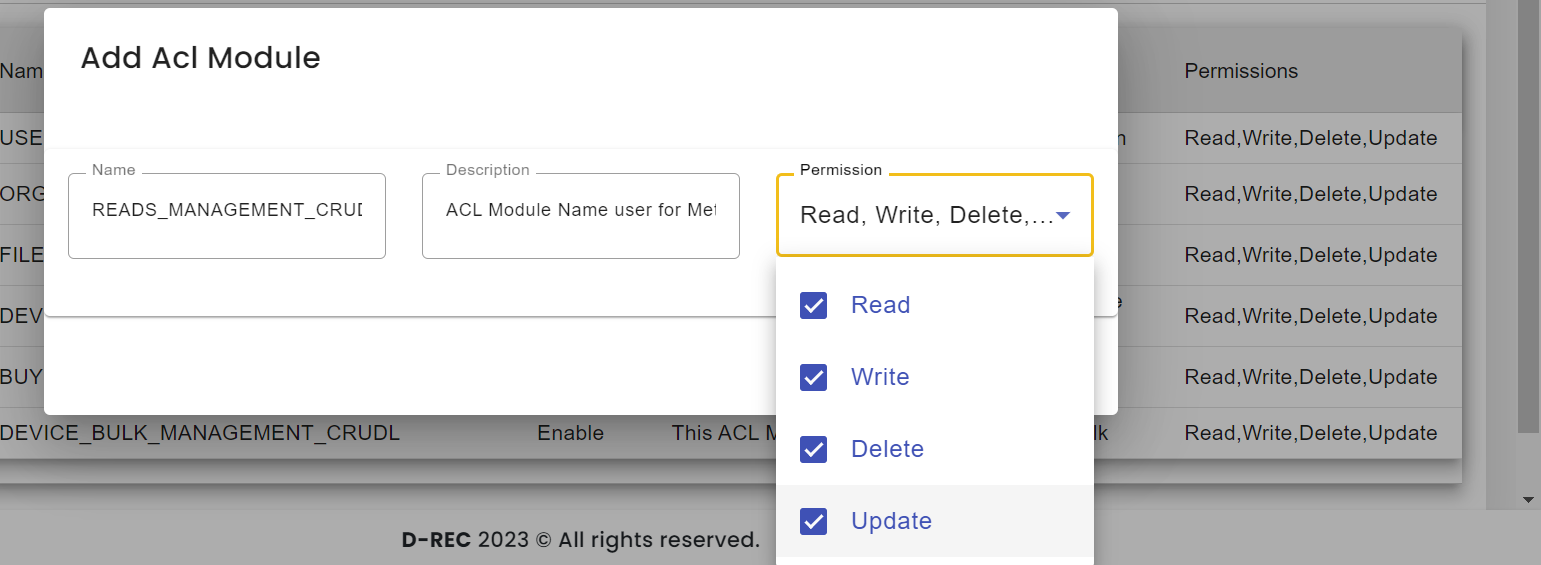 Create ACL Module Form