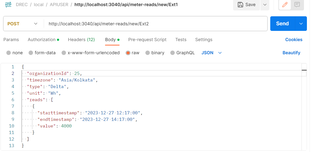 Add Meter Reads Payload