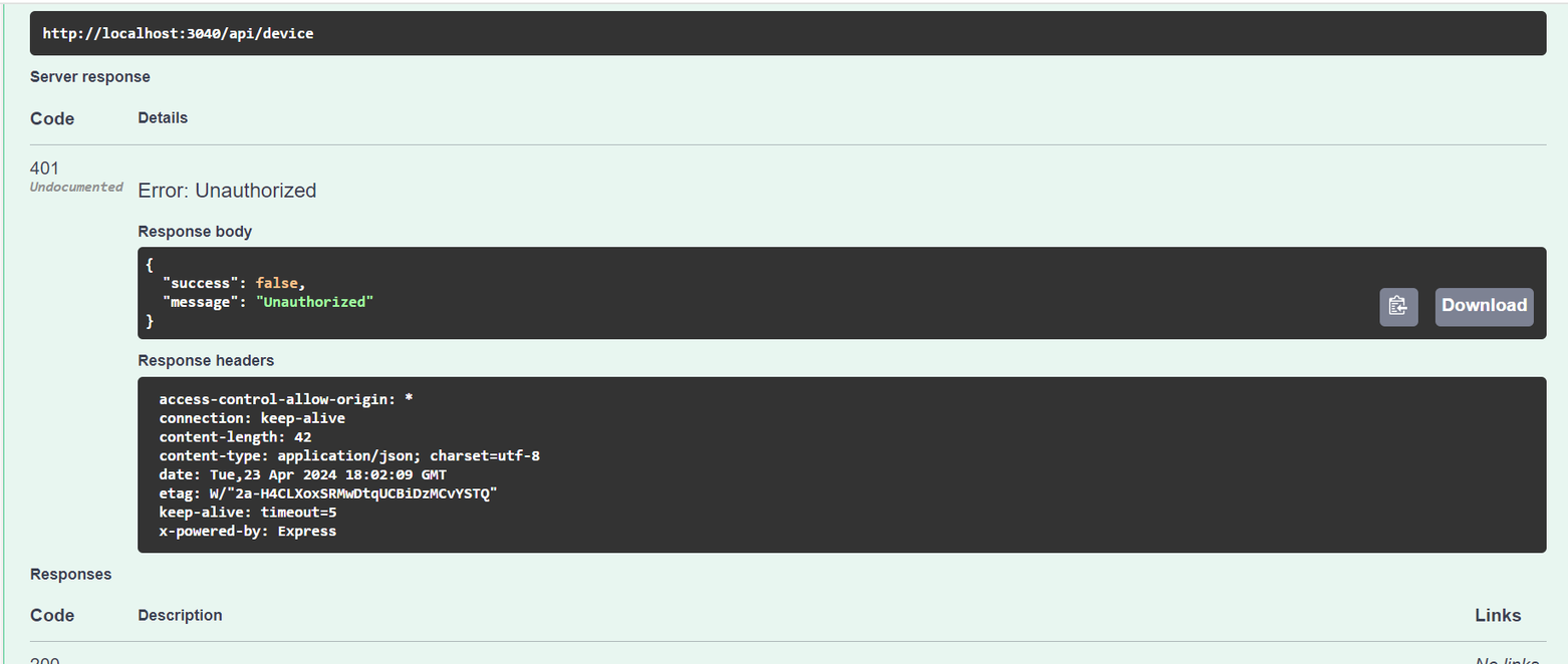 Device Register Response for with Buyer's OrgId