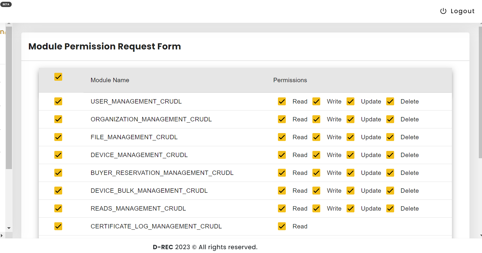 Permission request form